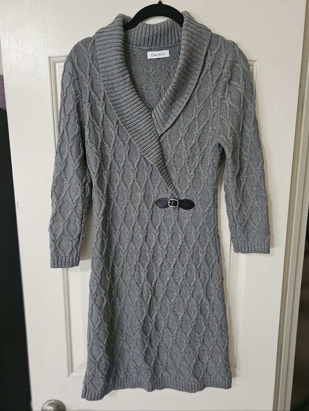Calvin Klein Gray Cable-Knit Sweater Dress